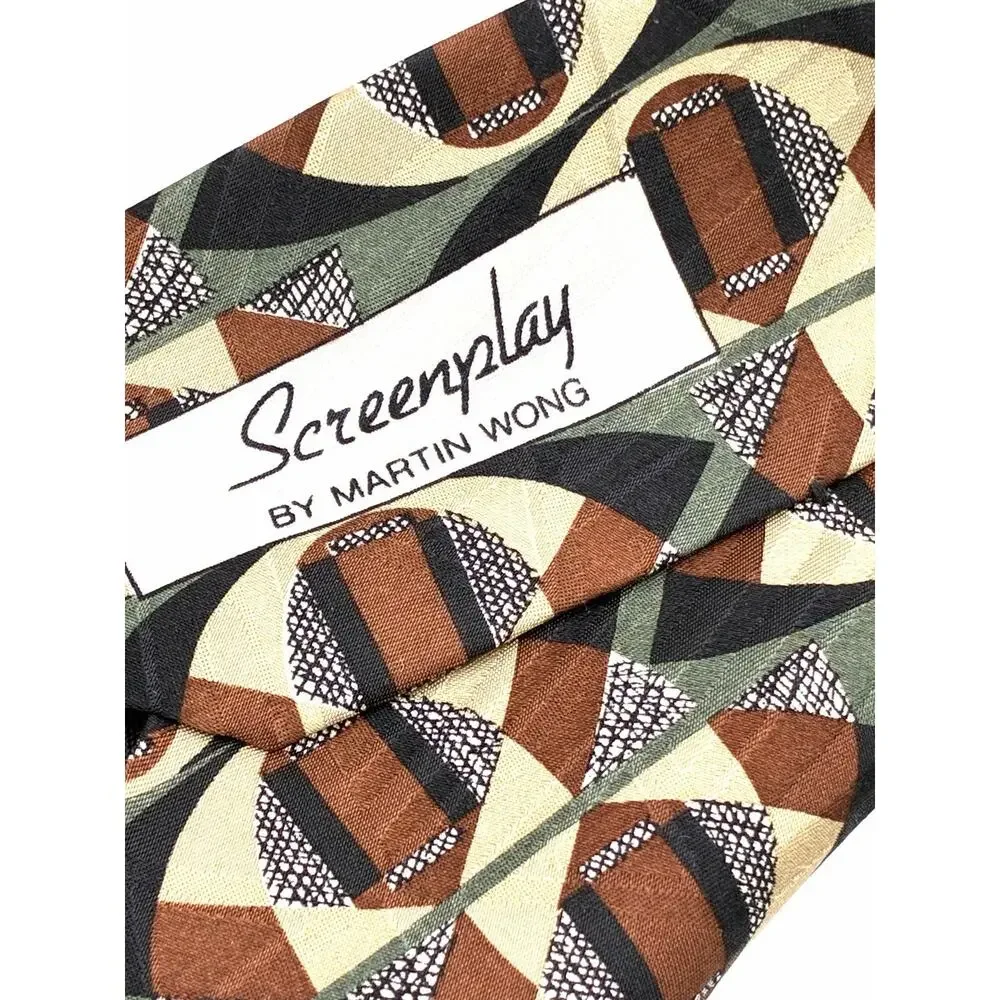 Screenplay by Martin Wong tie Abstract Geometric Silk Vintage Mens Made In USA